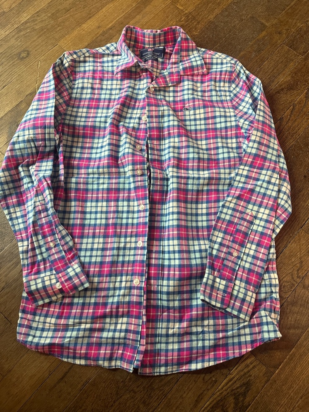 Vineyard Vines Pink and Light Blue Plaid Button-Up Shirt
